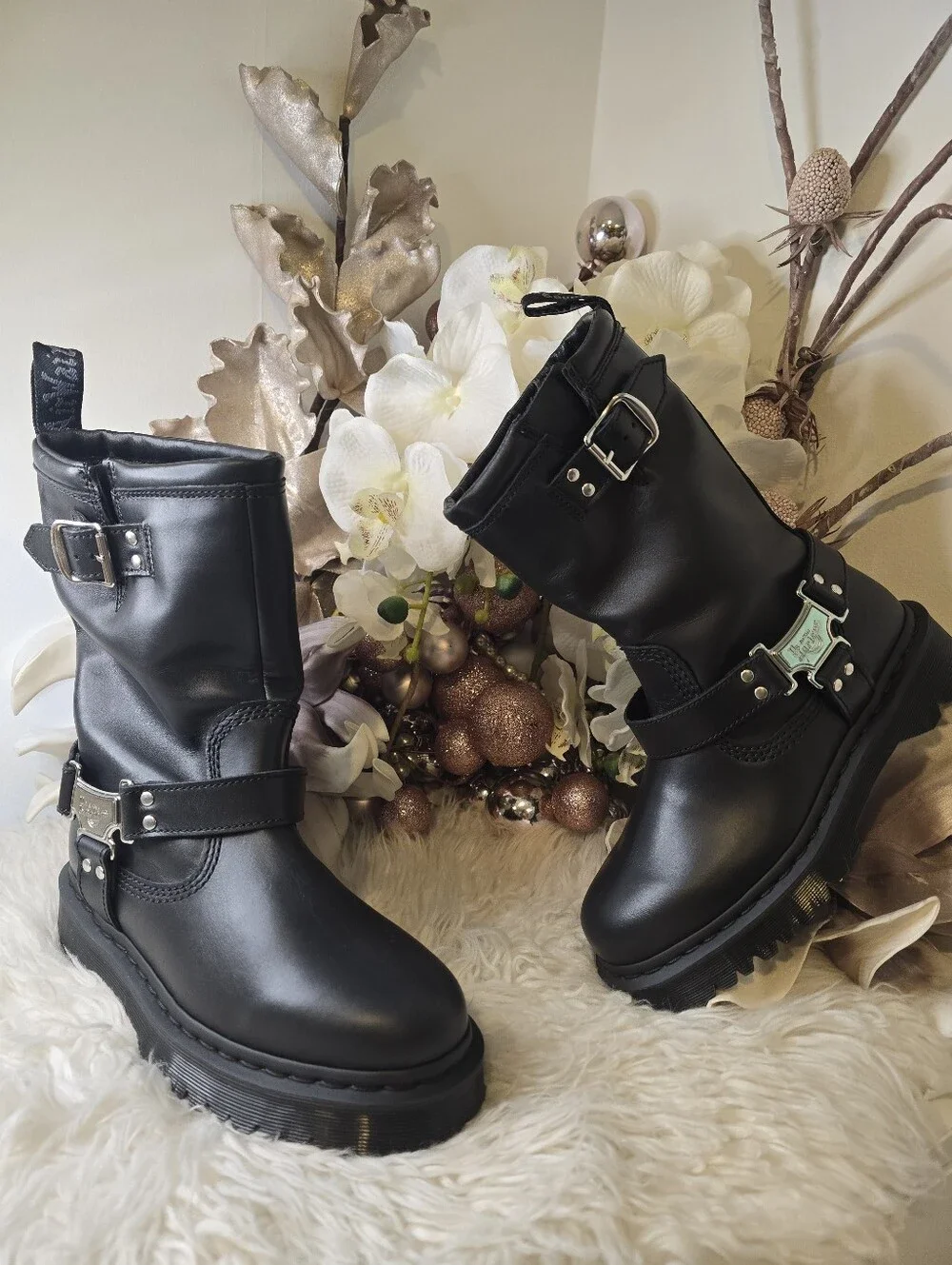 Dr Martens ANISTONE HI Leather Biker womens Boots New